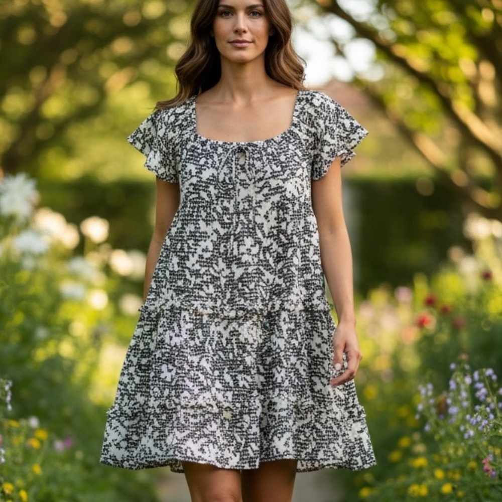 URBAN OUTFITTERS mini dress-tunic, babydoll , black white,flutter sleeves sz S